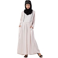 A-line contrast piping flare abaya- Light Pink